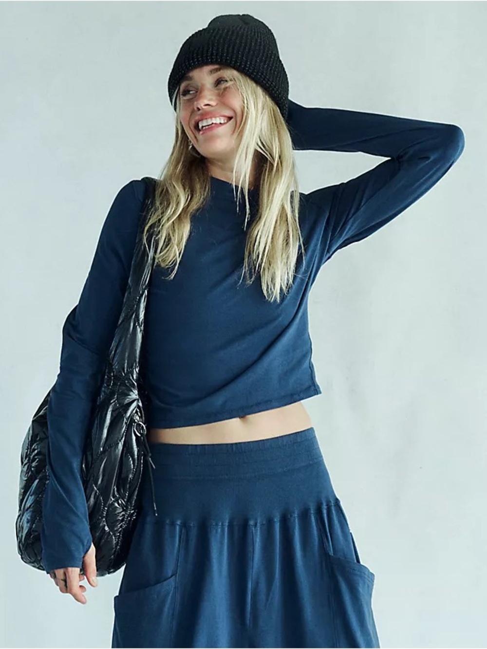 FP Movement Up in the Air Crop Cotton Blend T-Shirt Midnight Navy Small NWT